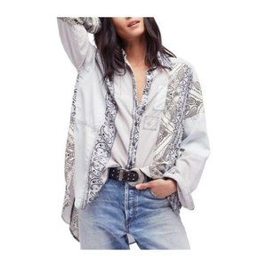 Free People All Patched Up Bandana Button Up Shirt XS